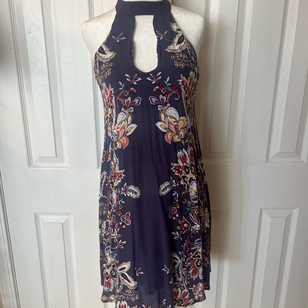 Blue Rain Navy Floral Backless Dress